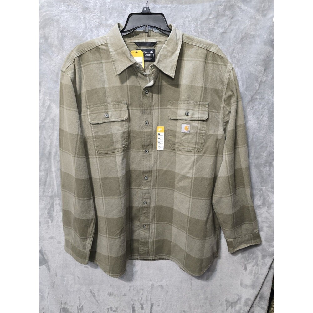 NWT Carhartt Flannel Shirt Mens Green Plaid Ck 2XL Heavy Work Jacket Loose Fit